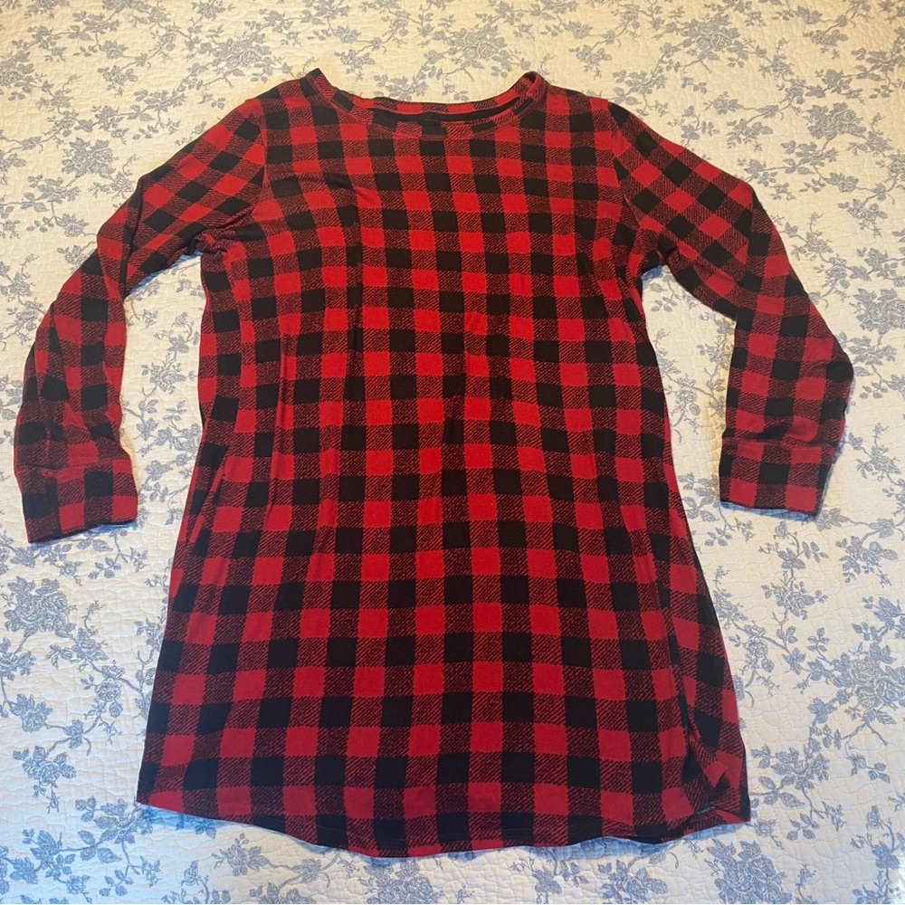 Let’s Get Cozy Red and Black Buffalo Check Holiday Pajama Nightgown Size Large